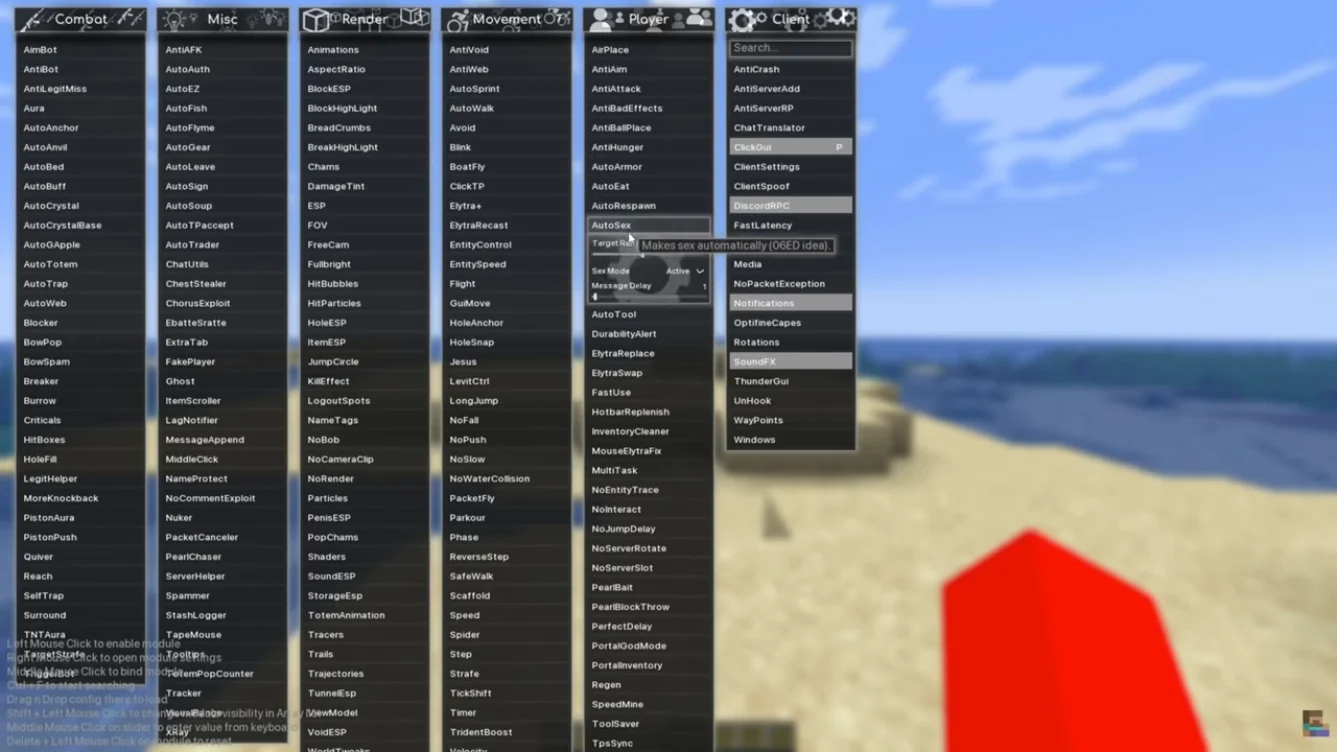 Hack client module settings